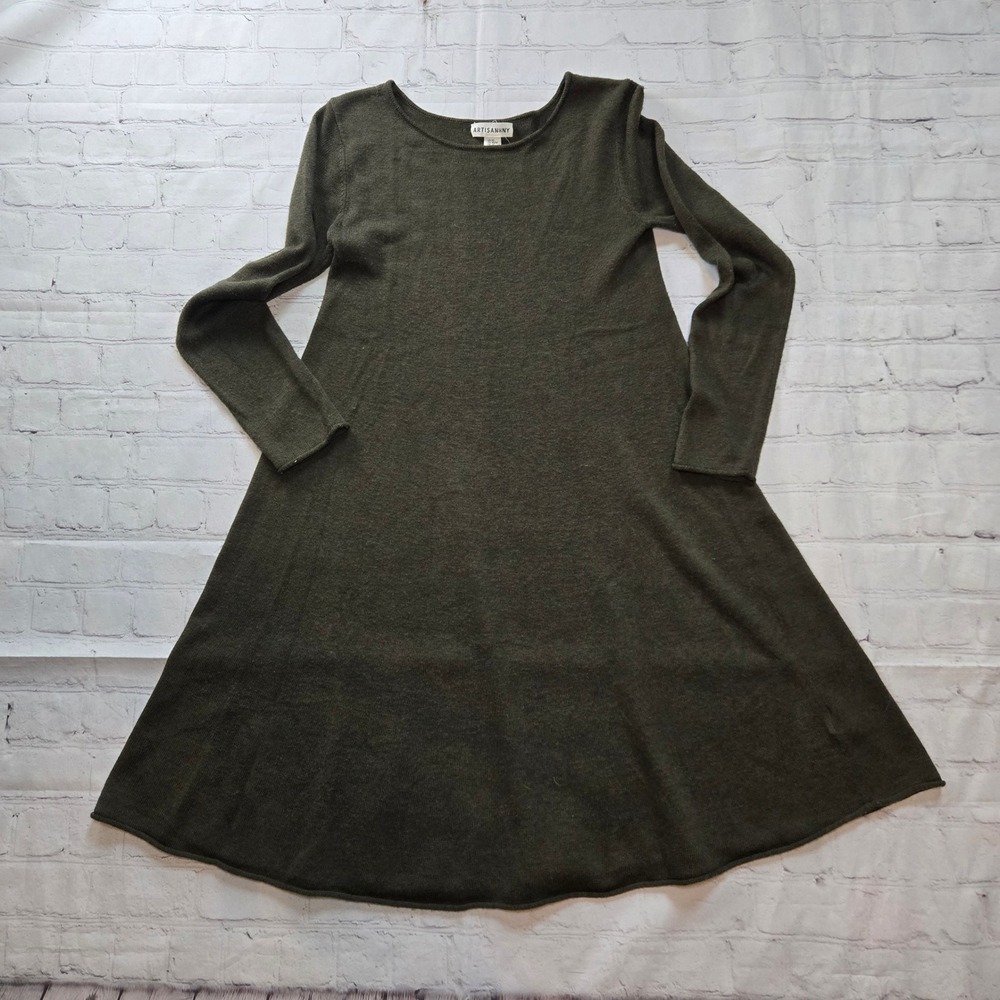 Artisan NY Womens XS Olive Green Cashmere Blend Long Sleeve A-Line Sweater Dress